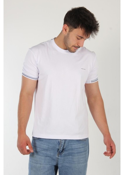 4546 Kagi Kol Yaka Şeritli O Yaka T-Shirt