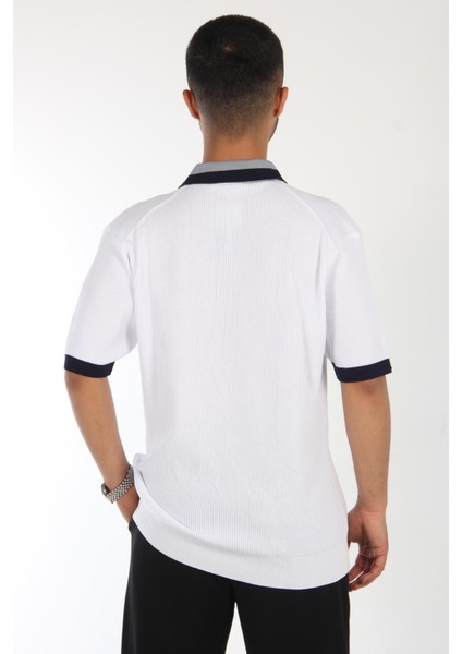66569 Yakası Fermuarlı Kol Yaka Farklı Renk T-Shirt