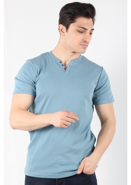 2122 Üç Düğme Hakim Yaka Ribana Modern Fit T-shirt