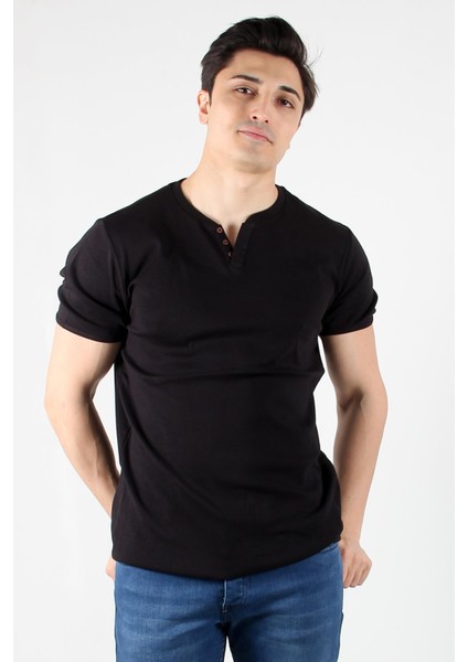 2122 Üç Düğme Hakim Yaka Ribana Modern Fit T-shirt