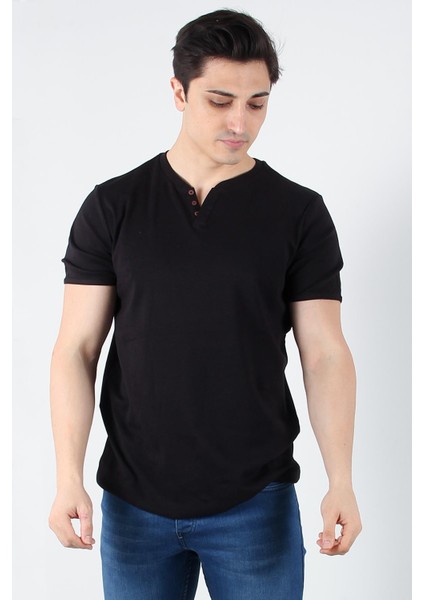 2122 Üç Düğme Hakim Yaka Ribana Modern Fit T-shirt