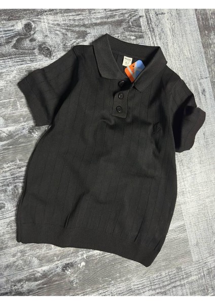 Erkek Çocuk Triko Polo Yaka Tişört - Siyah