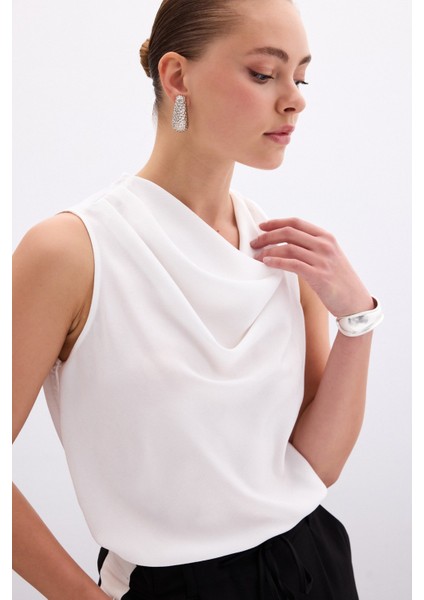 Degaje Yaka Saten Bluz - Ekru modelleri