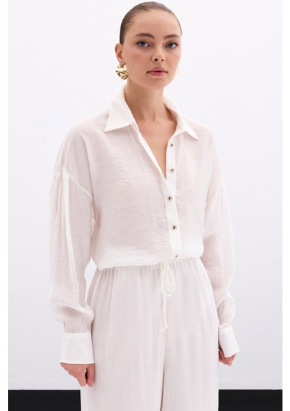 Düğme Aksesuarlı Ince Gömlek - Ekru