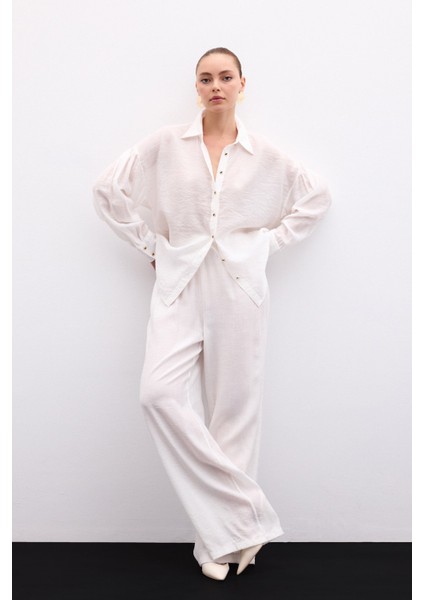 Düğme Aksesuarlı Ince Gömlek - Ekru fiyatları