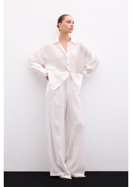 Düğme Aksesuarlı Ince Gömlek - Ekru modelleri