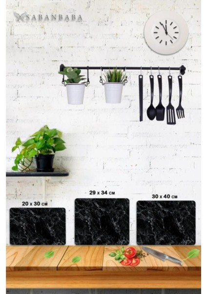 3'lü Takım Cam Kesme Tahtası Siyah Mermer fiyatları