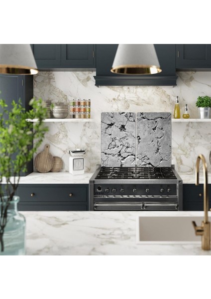 2'li 40X52 cm Cam Ocak Koruyucu 5'li Ocaklar Için Gri Taş