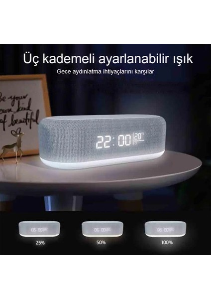 Kablosuz Şarjlı Dijital Çalar Saat ve Gece Lambası 4'ü 1 Arada