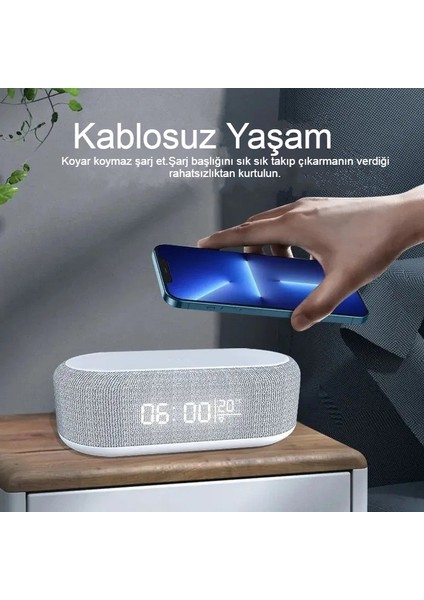 Kablosuz Şarjlı Dijital Çalar Saat ve Gece Lambası 4'ü 1 Arada