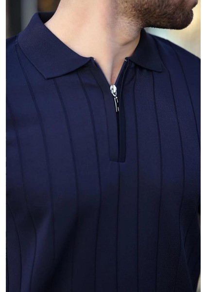 Polo Yaka Çizgili Fermuarlı Erkek T-Shirt modelleri