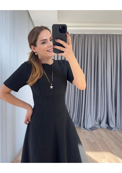 Munn Collection Kadın Kısa Kollu Bisiklet Yaka Maksi Boy Ithal Krep Elbise modelleri