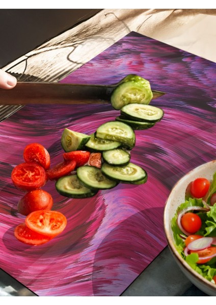 Dekoratif Mor Desenli Desenli Cam Kesme ve Doğrama Tahtası Sunumluk 25 x 35CM fiyatları