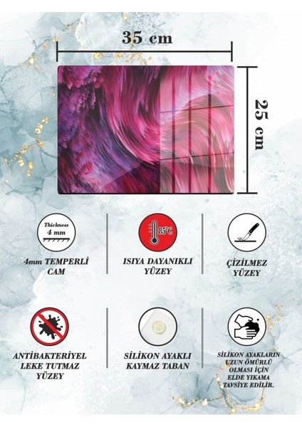 Dekoratif Mor Desenli Desenli Cam Kesme ve Doğrama Tahtası Sunumluk 25 x 35CM fırsatları