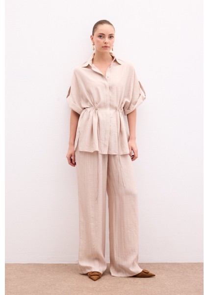 Bel Büzgü Detaylı Gömlek - Bej fiyatları