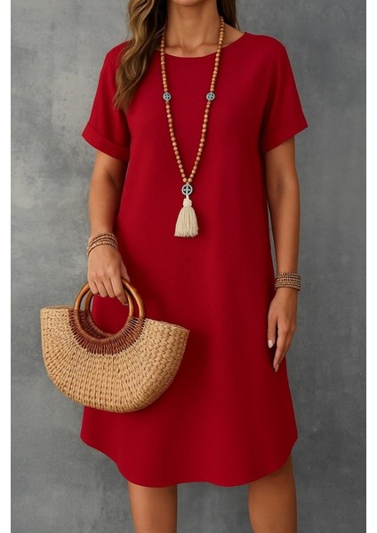 Munn Collection Kadın Kısa Kollu Kayık Yaka Bürümcük Elbise