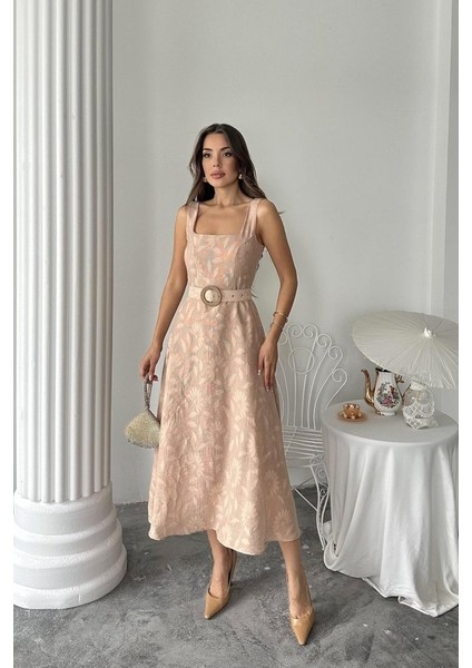 Munn Collection Bej Kuplu Uzun Elbise modelleri