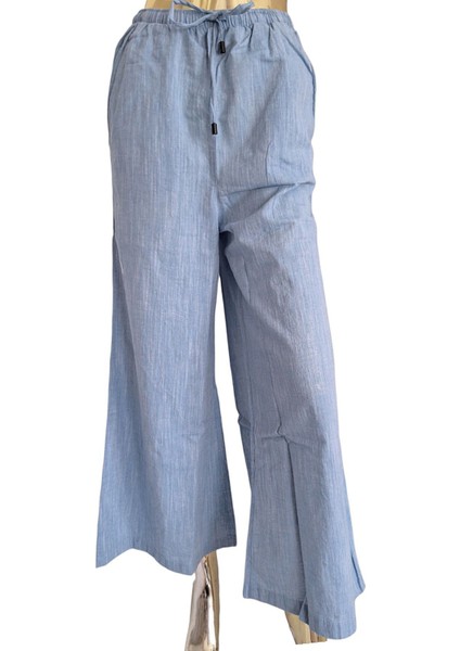 <b>massimo Duttı Rahat Ispanyol Paça Beli Lastikli Bağlama Kot Görünüm Casual Açık Mavi Bol Pantolon<b>