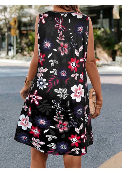 Munn Collection Kadın Askılı Yuvarlak Yaka Desenli A Kesim Süprem Elbise fiyatları