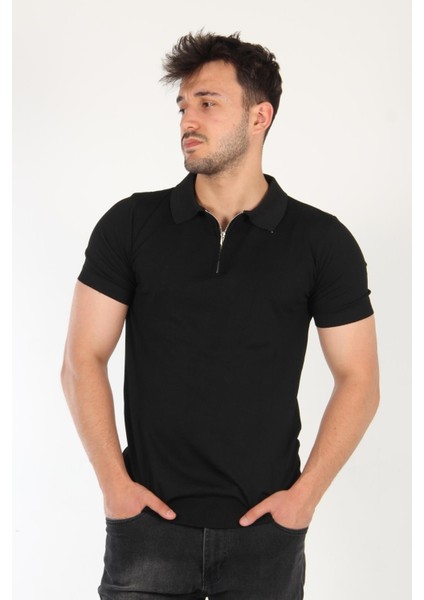 Fermuarlı Yaka Triko T-Shirt