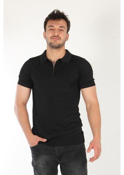 Fermuarlı Yaka Triko T-Shirt