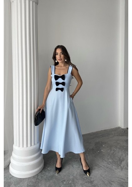 Munn Collection Bebe Mavi Fiyonk Garnili Dantelli Elbise