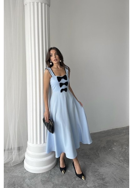 Munn Collection Bebe Mavi Fiyonk Garnili Dantelli Elbise fiyatları