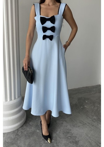 Munn Collection Bebe Mavi Fiyonk Garnili Dantelli Elbise fırsatları