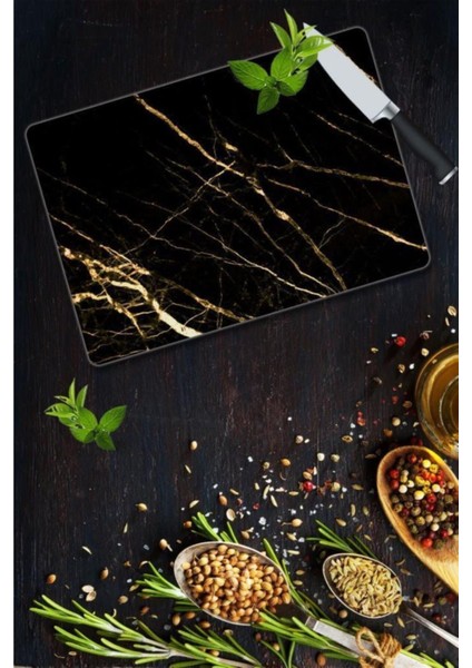 30X40 cm Cam Kesme Tahtası Sarı Altın Mermer