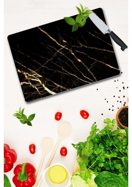 30X40 cm Cam Kesme Tahtası Sarı Altın Mermer fiyatları