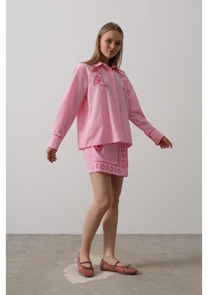 Munn Collection Nakış Detaylı Etekli Takım - Pembe modelleri