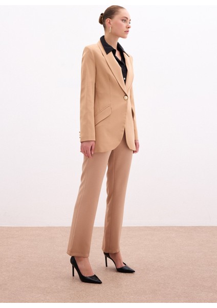 Düğme Detaylı Uzun Ceket - Camel fiyatları