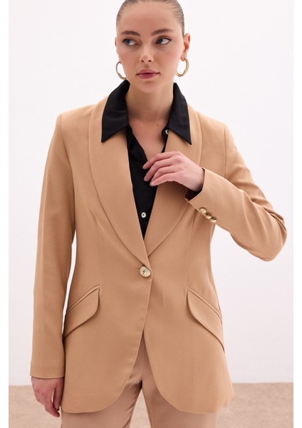 Düğme Detaylı Uzun Ceket - Camel modelleri