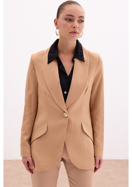 Düğme Detaylı Uzun Ceket - Camel fırsatları