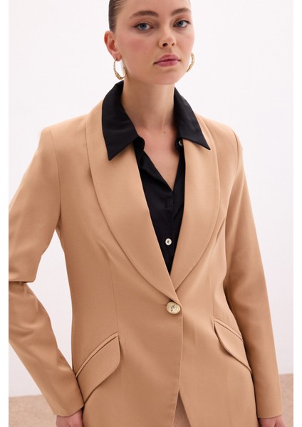 Düğme Detaylı Uzun Ceket - Camel indirimleri