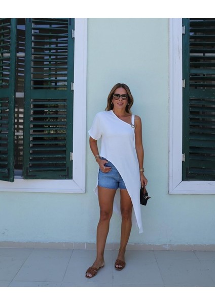 Munn Collection Kadın Tek Omuzu Açık Askılı Asimetrik Kesim Detaylı Bluz