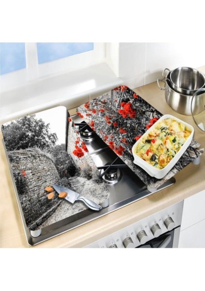 2'li 40X52 cm Cam Ocak Koruyucu 5'li Ocaklar Için Kırmızı Çiçekler fiyatları