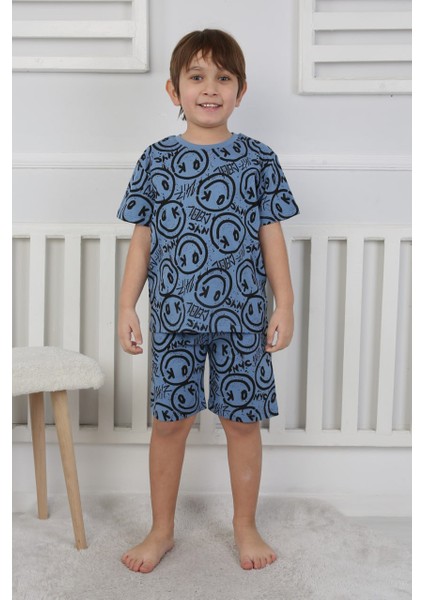 Şortlu Erkek Çocuk Pijama Takımı – %100 Pamuk – Desenli – Yazlık – 3-8 Yaş