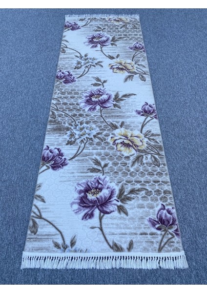 Mor Sarı Kesme Halı 120X240 Akrilik Saçaklı Halı