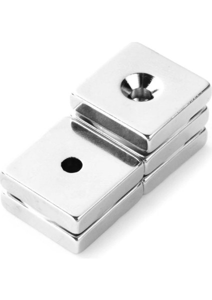 5 Adet, Köşeli, Neodyum Mıknatıs, 20X20X5 Mm, D:10/5 Mm, Havşa Delikli, Güçlü Magnet, N35 Kalite indirimleri