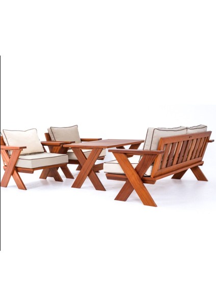 Joy Tropic Iroko Ahşap Bahçe Takımı (Bahçe Mobilyası Oturma Grubu)