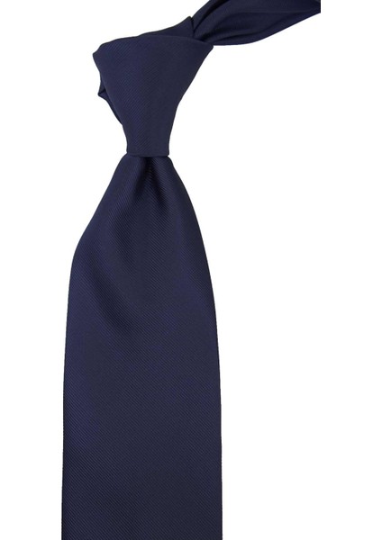 Lacivert Reps Dokulu Düz Mendilli Klasik Kravat KK13176