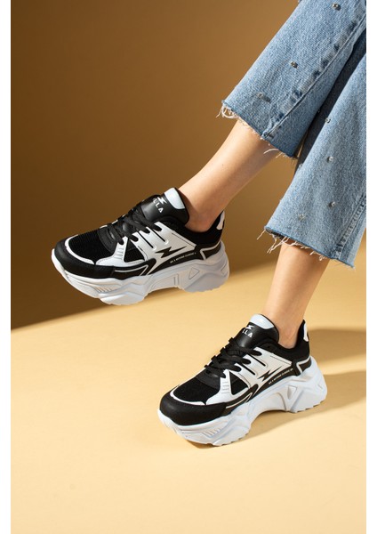 Kalın Taban Bağcıklı Fileli Kadın Sneakers 89-040-25BYAZ