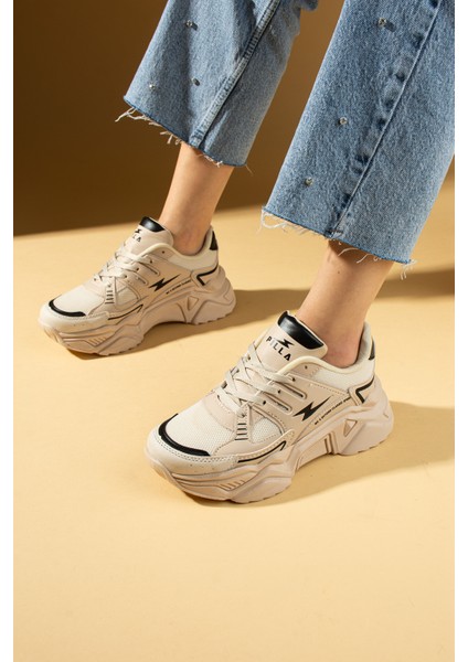 Kalın Taban Bağcıklı Fileli Kadın Sneakers 89-040-25