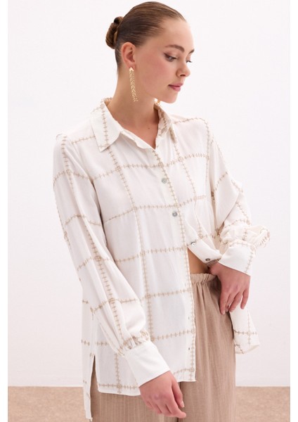 Nakış Detaylı Viskon Gömlek - Bej modelleri