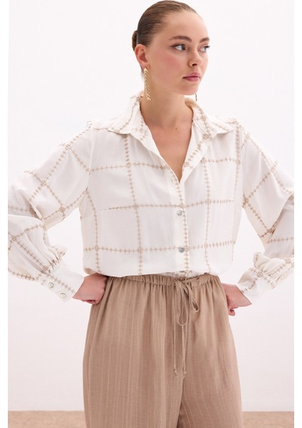 Nakış Detaylı Viskon Gömlek - Bej fırsatları