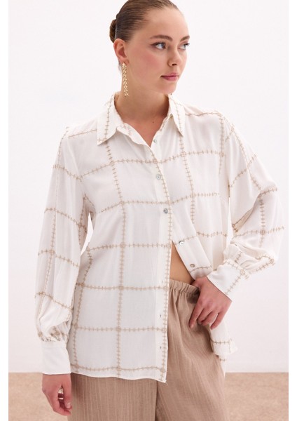 Nakış Detaylı Viskon Gömlek - Bej indirimleri