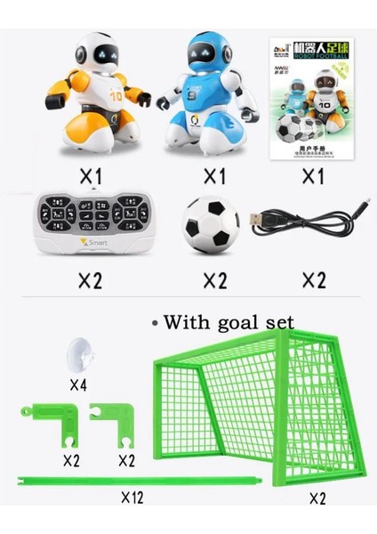 Smart Soccer Robot USB Şarjlı Ikili Akıllı Futbol Robotu Kalesiyle Birlikte