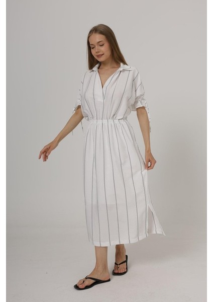 Beli Lastikli Elbise - Beyaz fırsatları