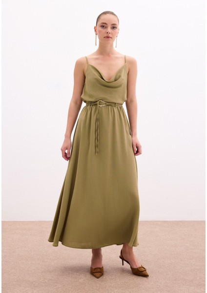 Kemerli Uzun Etek - Haki
